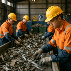 workers sorting scrap metal recycling facility 4
