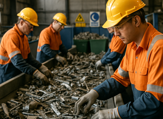 workers sorting scrap metal recycling facility 4